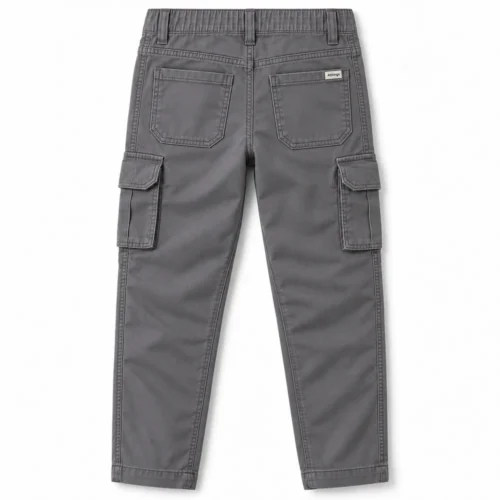 Grey Boys' Straight Fit Adjustable Waist Cargo Pants - back design visualization