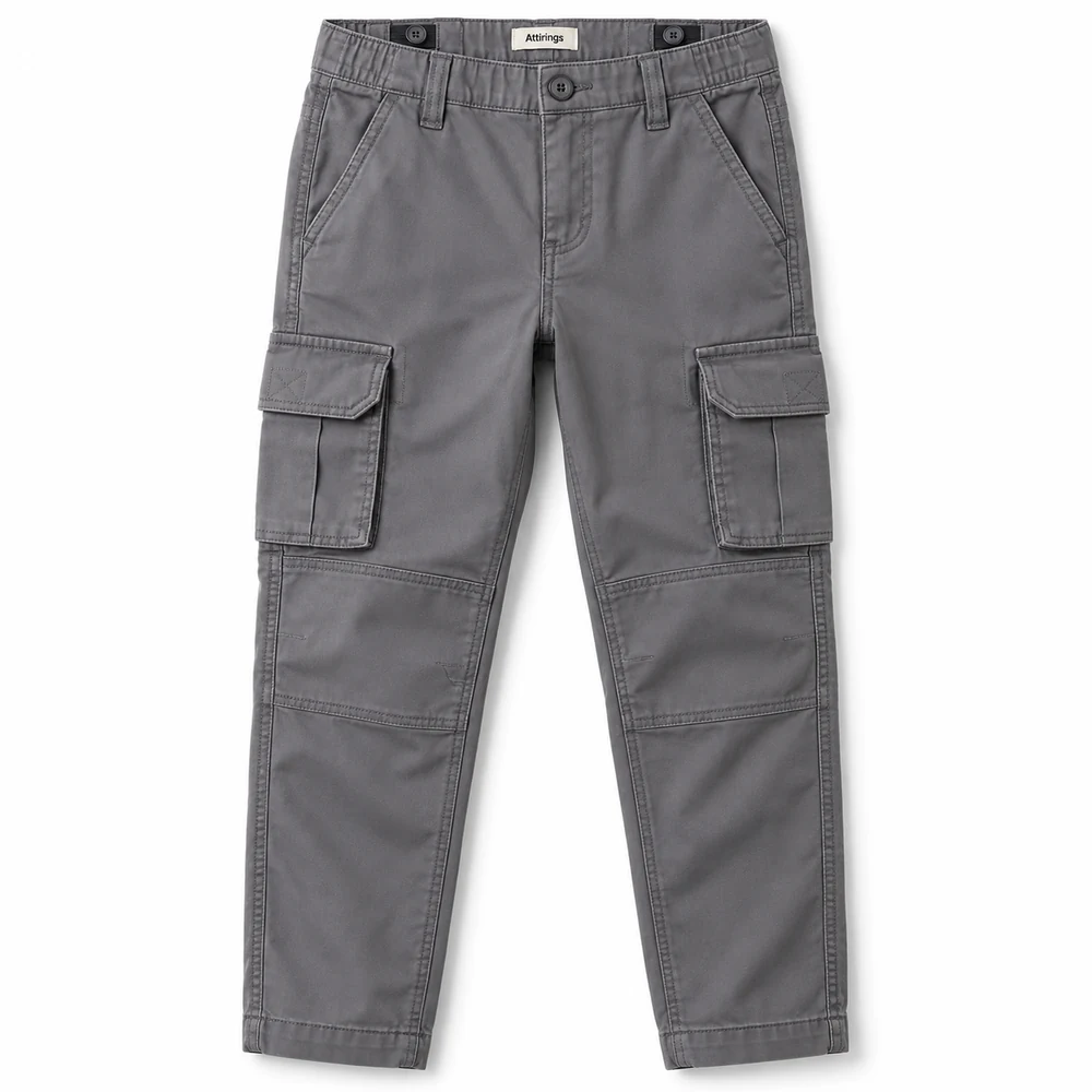 Grey Boys' Straight Fit Adjustable Waist Cargo Pants - front design visualization