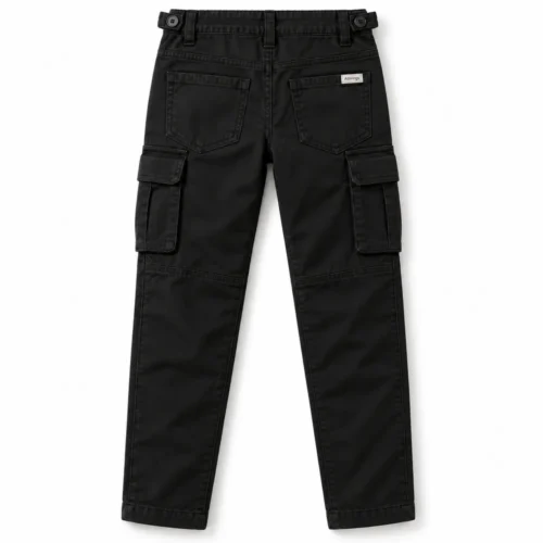 Black Boys' Straight Fit Utility Style Cargo Pants - back design visualization