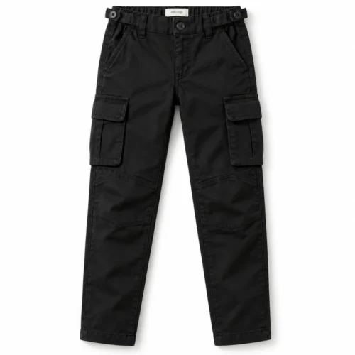 Black Boys' Straight Fit Utility Style Cargo Pants - front design visualization
