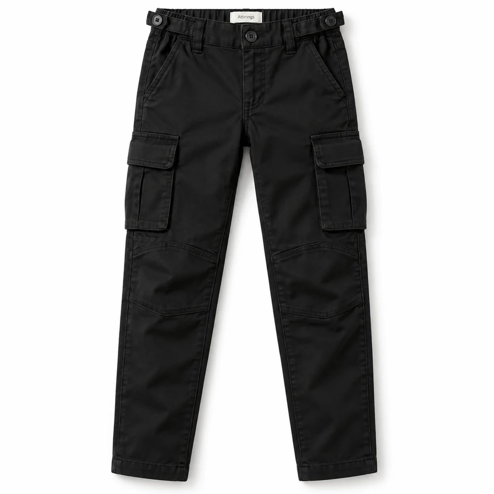 Black Boys' Straight Fit Utility Style Cargo Pants - front design visualization