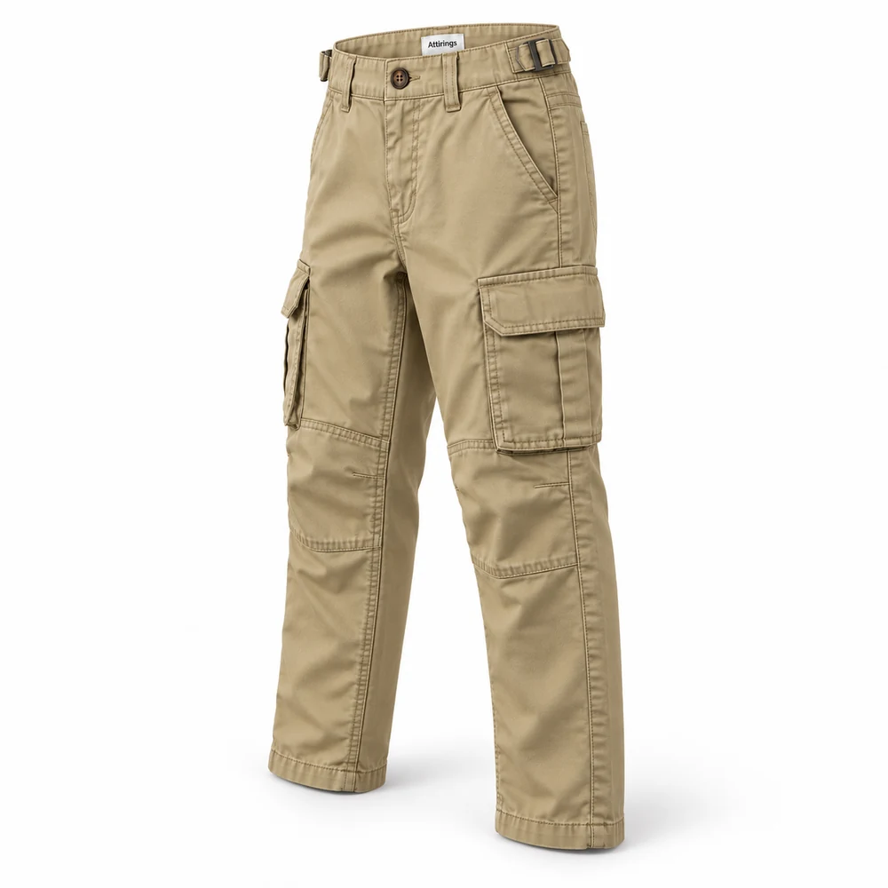 Khaki Boys' Straight Fit Tapered Leg Cargo Pants - side design visualization