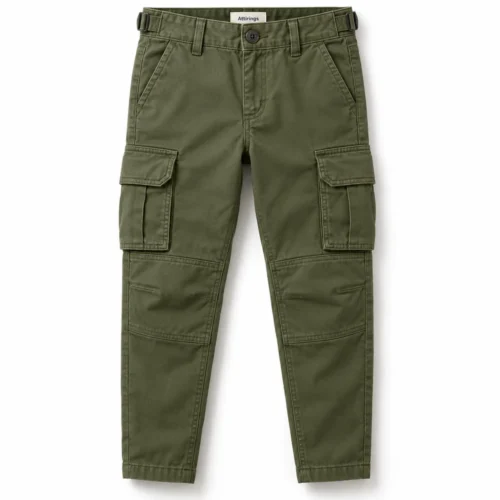 Olive Boys' Straight Fit Six-Pocket Cargo Pants - front design visualization
