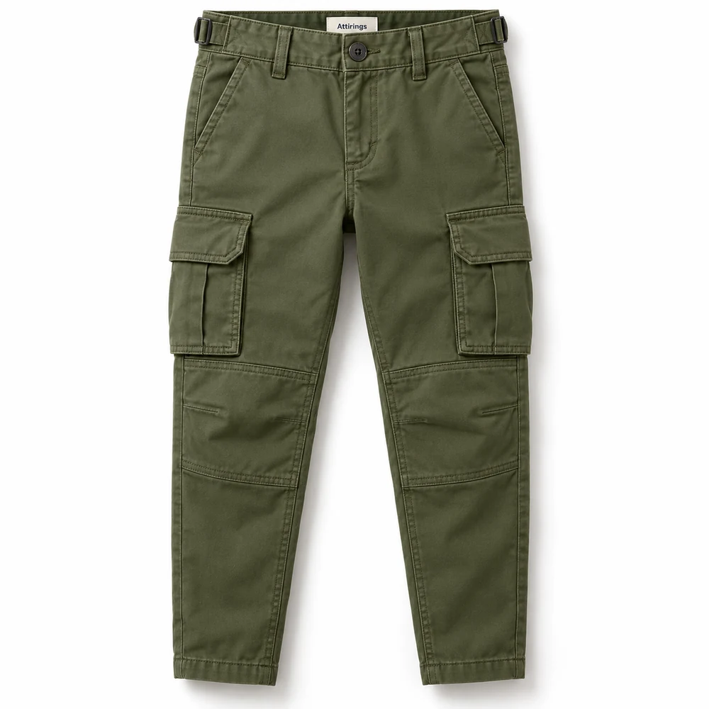 Olive Boys' Straight Fit Six-Pocket Cargo Pants - front design visualization