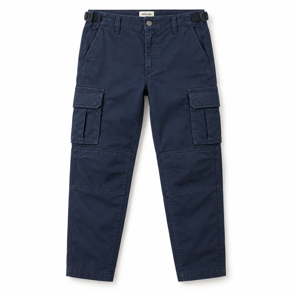 Navy Boys' Straight Fit Reinforced Knee Cargo Pants - front design visualization