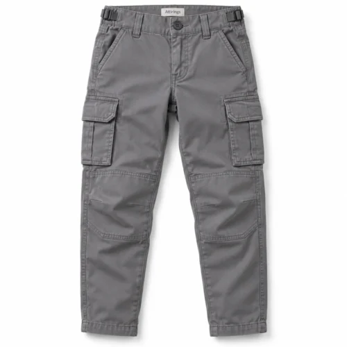 Grey Boys' Classic Fit Multi-Pocket Cargo Pants - front design visualization