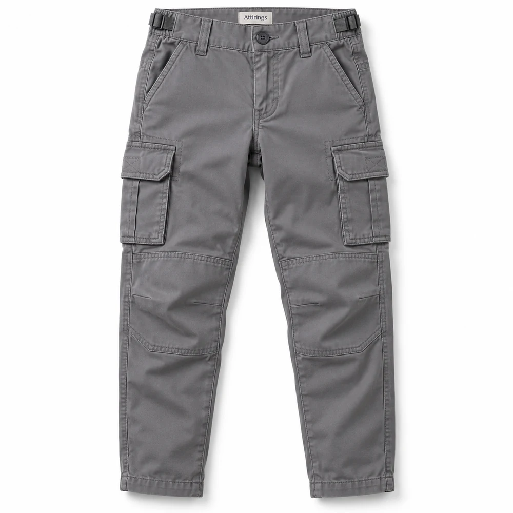 Grey Boys' Classic Fit Multi-Pocket Cargo Pants - front design visualization