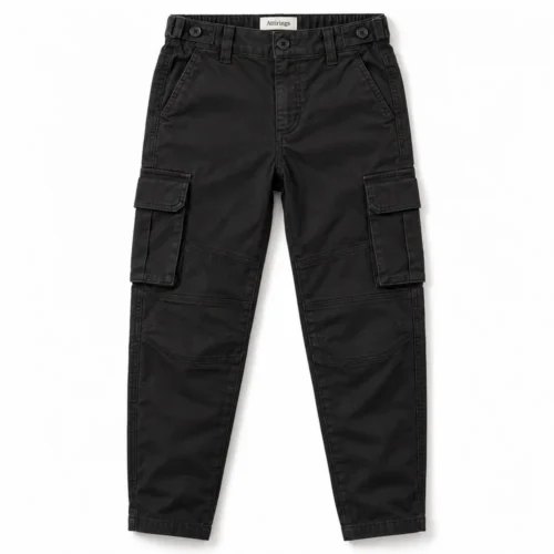 Black Boys' Classic Fit Adjustable Waist Cargo Pants - front design visualization