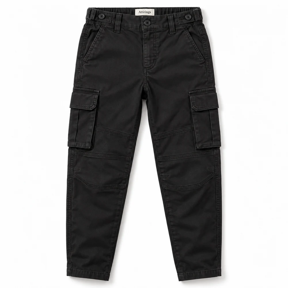 Black Boys' Classic Fit Adjustable Waist Cargo Pants - front design visualization