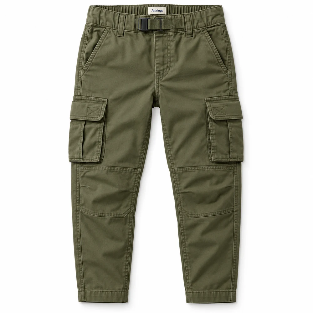 Olive Boys' Classic Fit Tapered Leg Cargo Pants - front design visualization