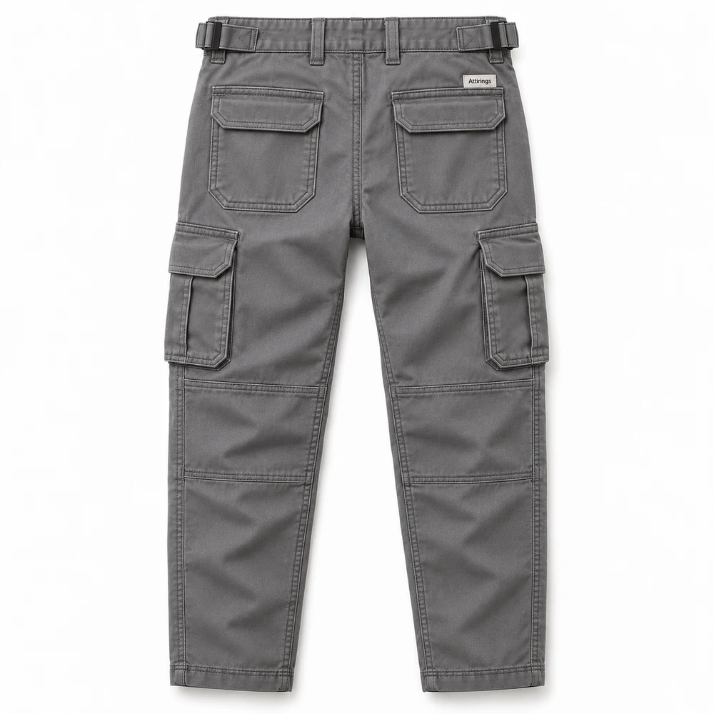 Grey Boys' Classic Fit Reinforced Knee Cargo Pants - back design visualization
