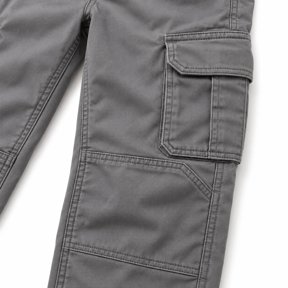 Grey Boys' Classic Fit Reinforced Knee Cargo Pants - detail design visualization