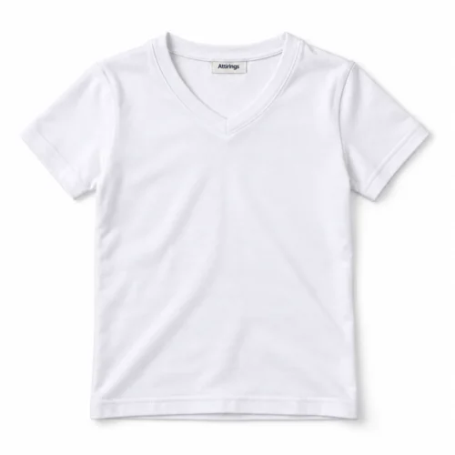 White Boys' Slim Fit V-Neck T-Shirt - front design visualization