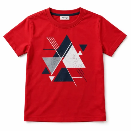 Red Boys' Slim Fit Printed Graphic T-Shirt - front design visualization