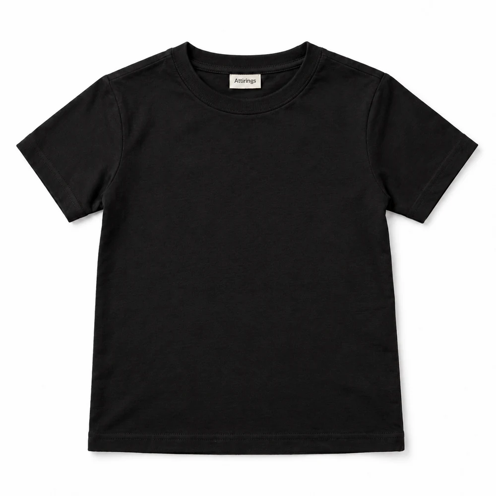 Black Boys' Regular Fit Crew Neck T-Shirt - front design visualization