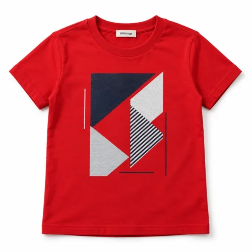 Red Boys' Regular Fit Printed Graphic T-Shirt - front design visualization