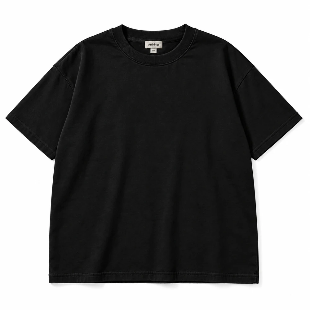Black Boys' Oversized Fit Crew Neck T-Shirt - front design visualization