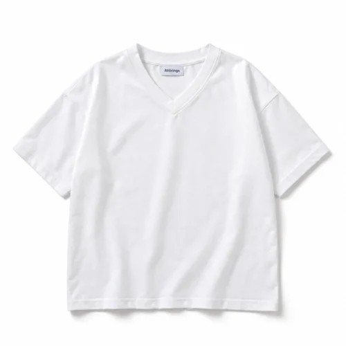White Boys' Oversized Fit V-Neck T-Shirt - front design visualization