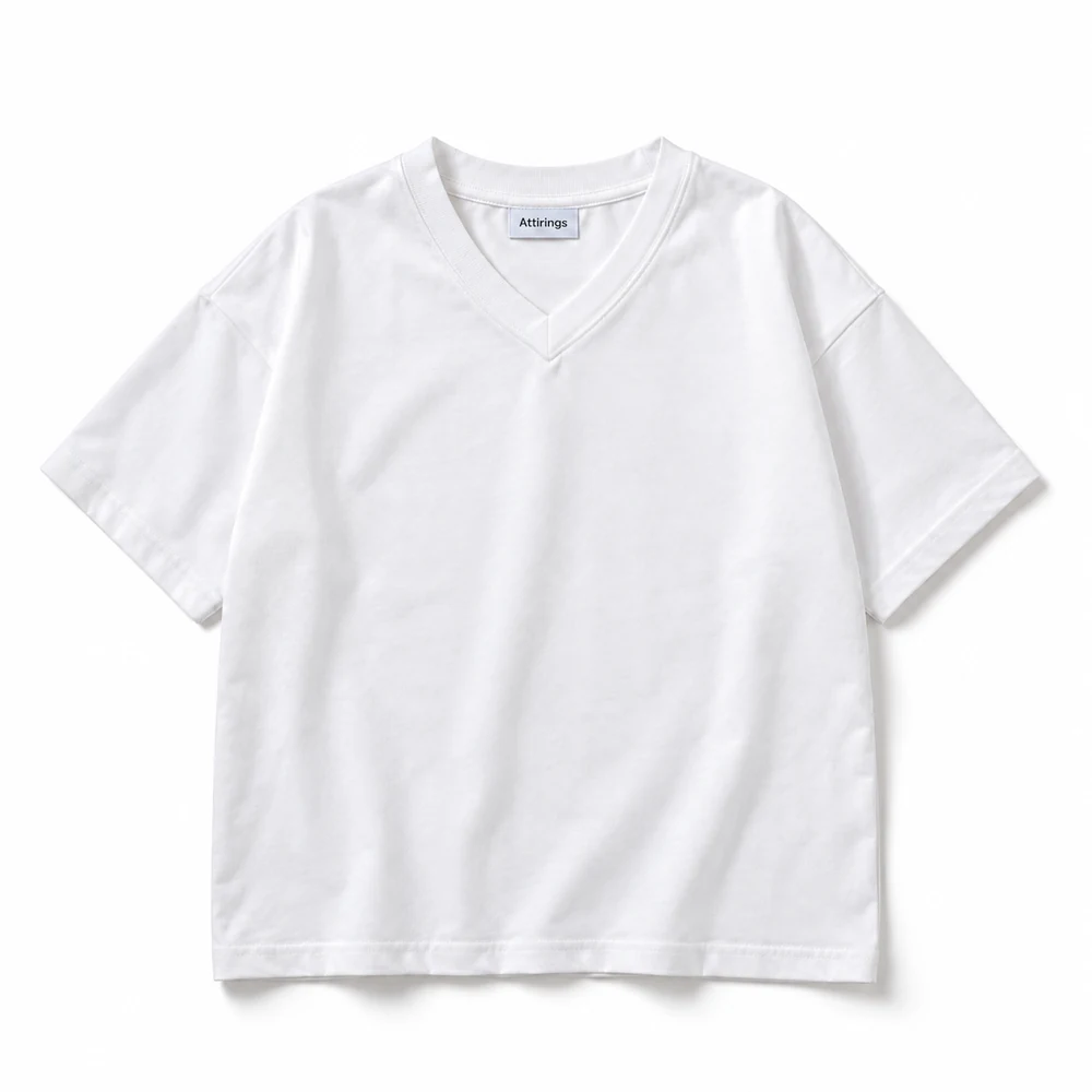 White Boys' Oversized Fit V-Neck T-Shirt - front design visualization