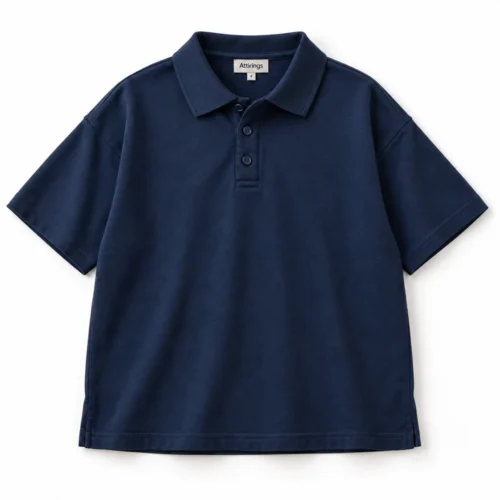 Navy Boys' Oversized Fit Polo Collar T-Shirt - front design visualization