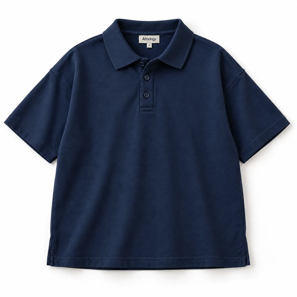 Navy Boys' Oversized Fit Polo Collar T-Shirt - front design visualization
