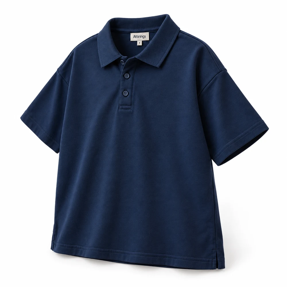 Navy Boys' Oversized Fit Polo Collar T-Shirt - side design visualization