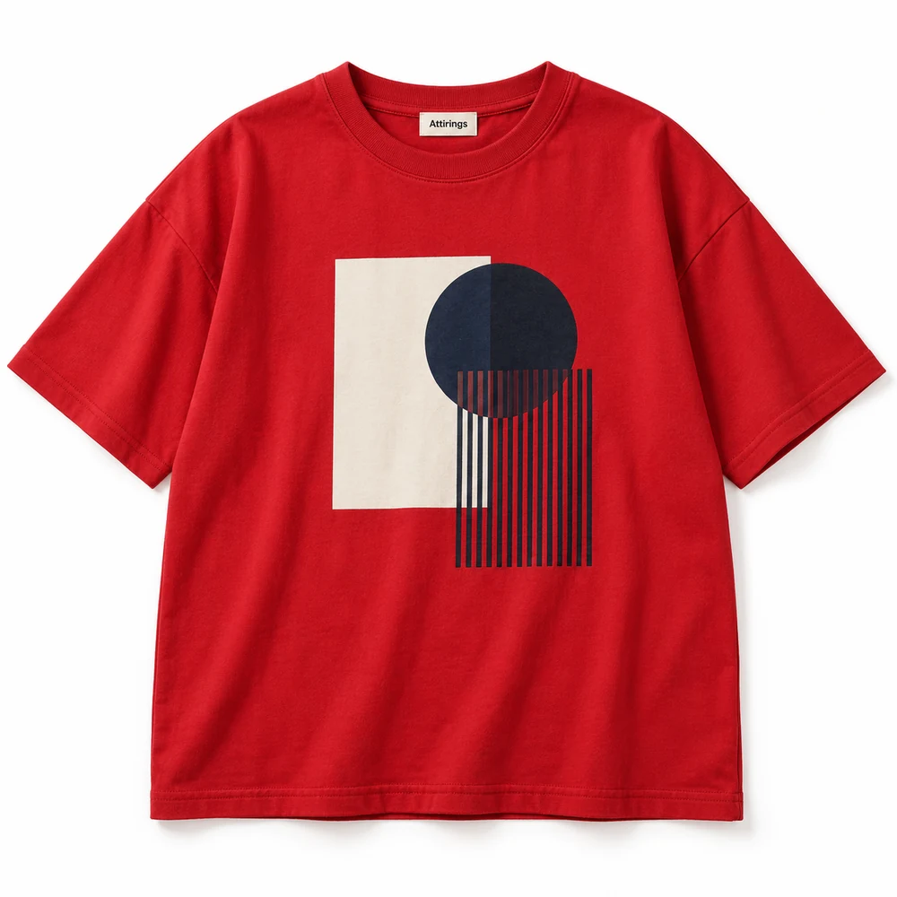 Red Boys' Oversized Fit Printed Graphic T-Shirt - front design visualization