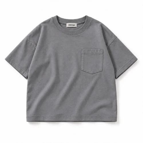 Grey Boys' Oversized Fit Pocket T-Shirt - front design visualization