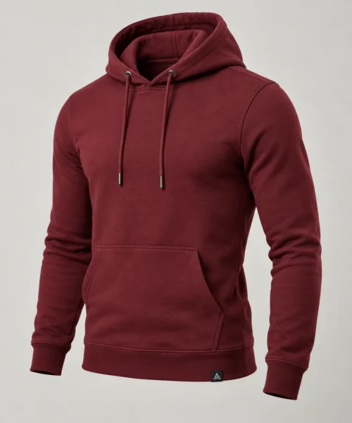 Men's Slim Fit Kangaroo Pocket Hoodie in Maroon – representative catalogue design