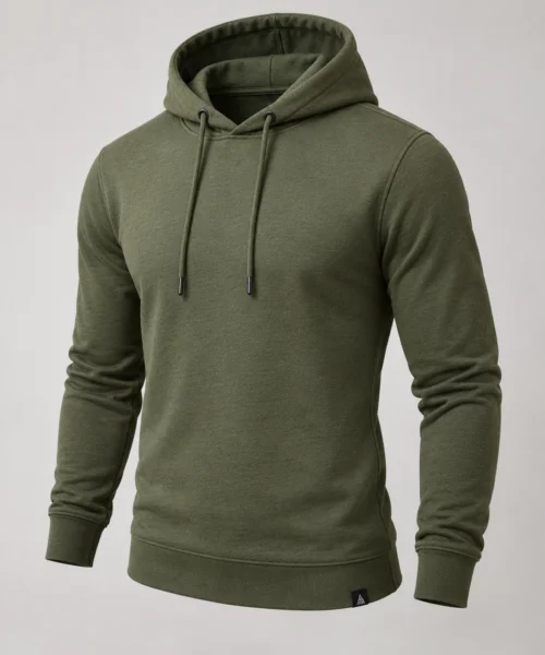 Men's Slim Fit French Terry Hoodie in Olive – representative catalogue design