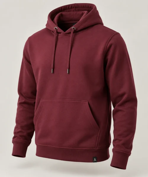 Men's Regular Fit Kangaroo Pocket Hoodie in Maroon – representative catalogue design