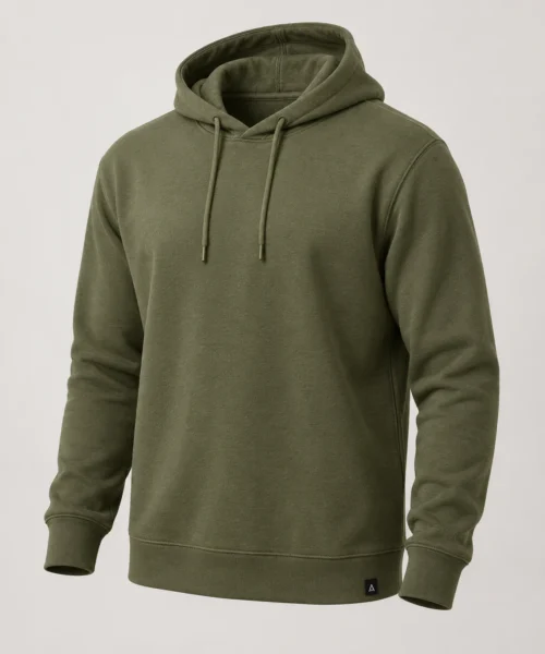 Men's Regular Fit French Terry Hoodie in Olive – representative catalogue design