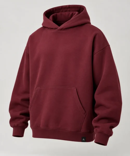 Men's Oversized Fit Kangaroo Pocket Hoodie in Maroon – representative catalogue design