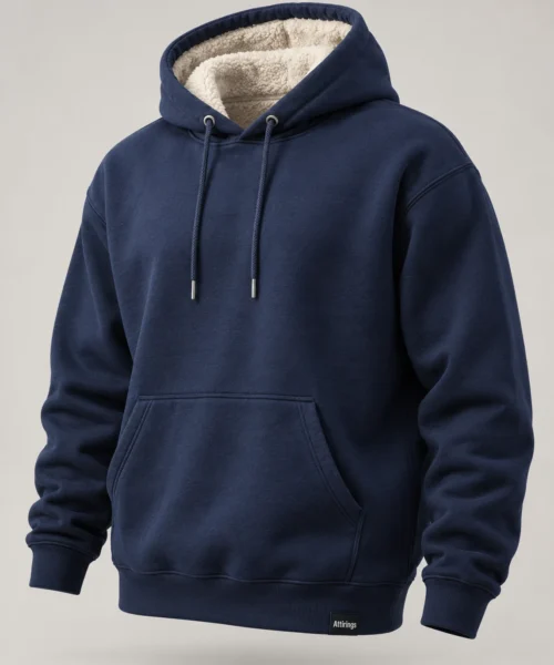 Men's Relaxed Fit Fleece-Lined Hoodie in Navy – representative catalogue design
