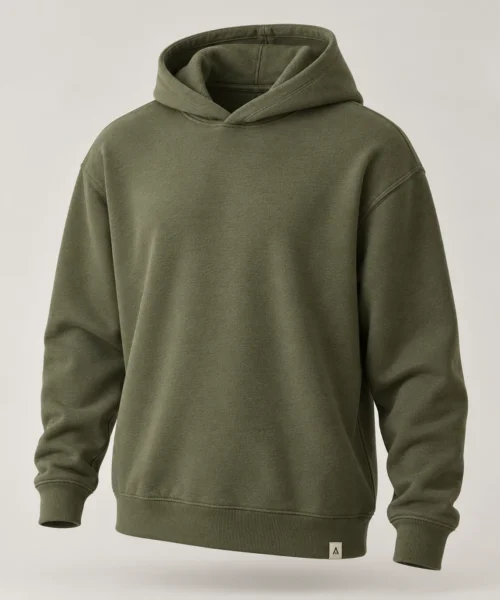 Men's Relaxed Fit French Terry Hoodie in Olive – representative catalogue design