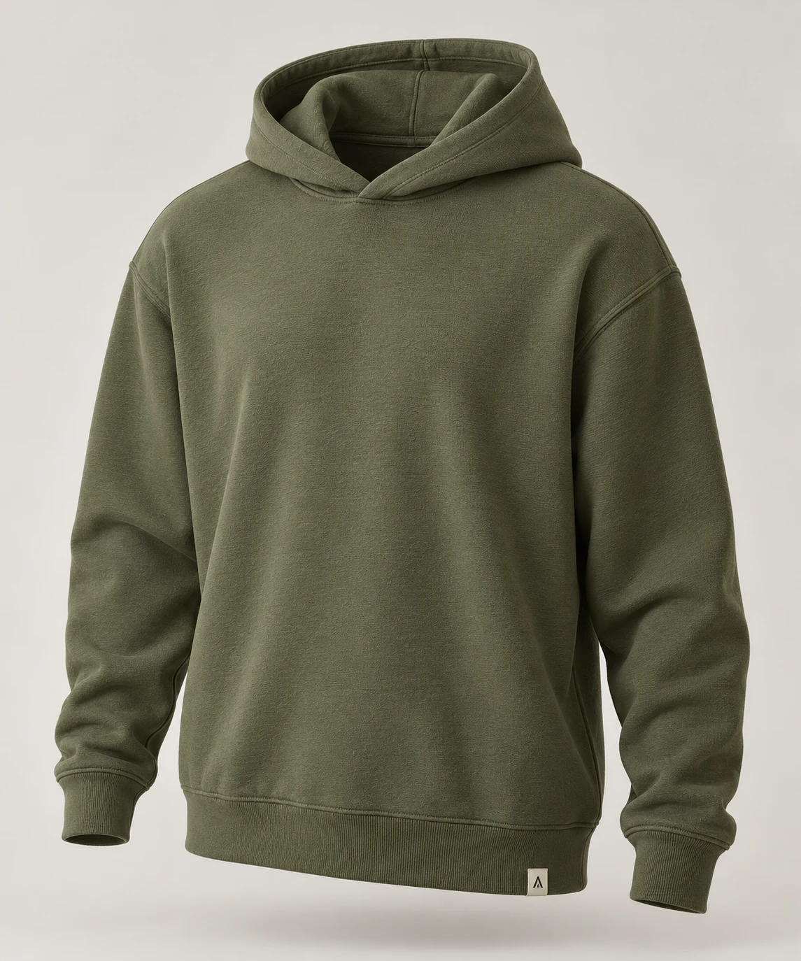 Men's Relaxed Fit French Terry Hoodie in Olive – representative catalogue design