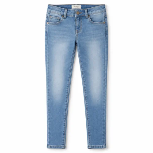 Indigo Blue Girls' Skinny Fit Light Wash Jeans - front design visualization