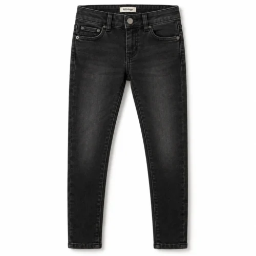 Black Girls' Skinny Fit Stone Wash Jeans - front design visualization