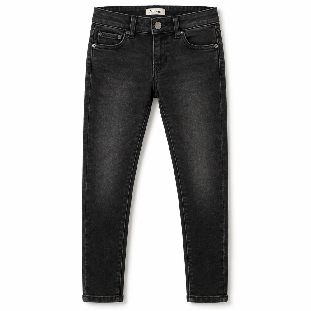 Black Girls' Skinny Fit Stone Wash Jeans - front design visualization