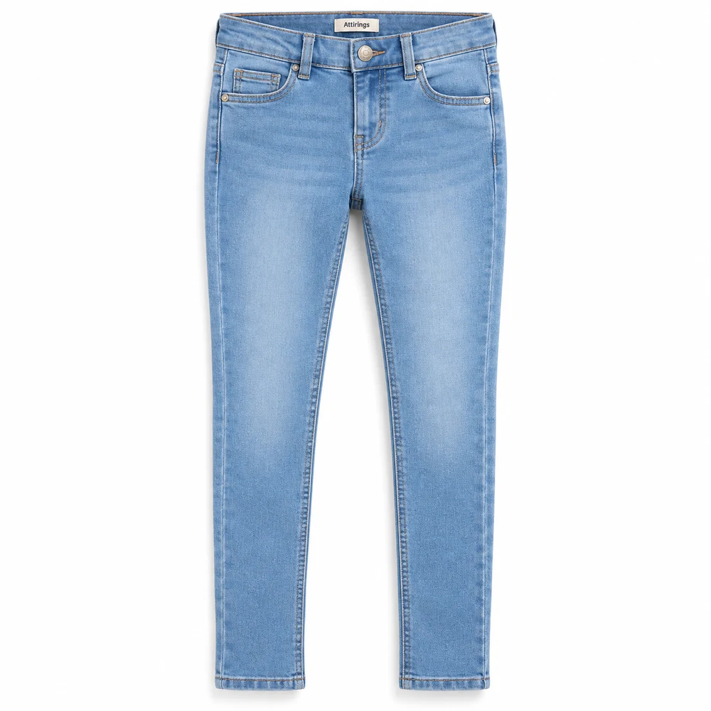 Light Blue Girls' Skinny Fit Stretch Jeans - front design visualization
