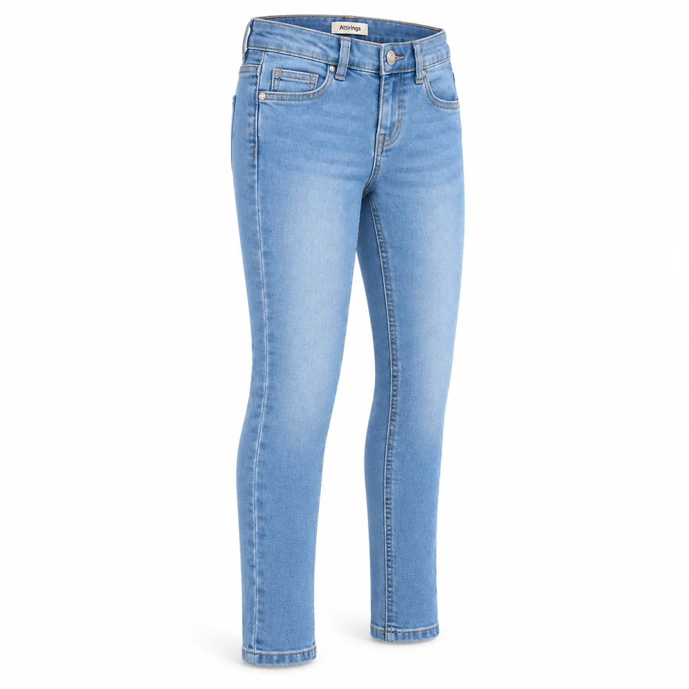 Light Blue Girls' Skinny Fit Stretch Jeans - side design visualization