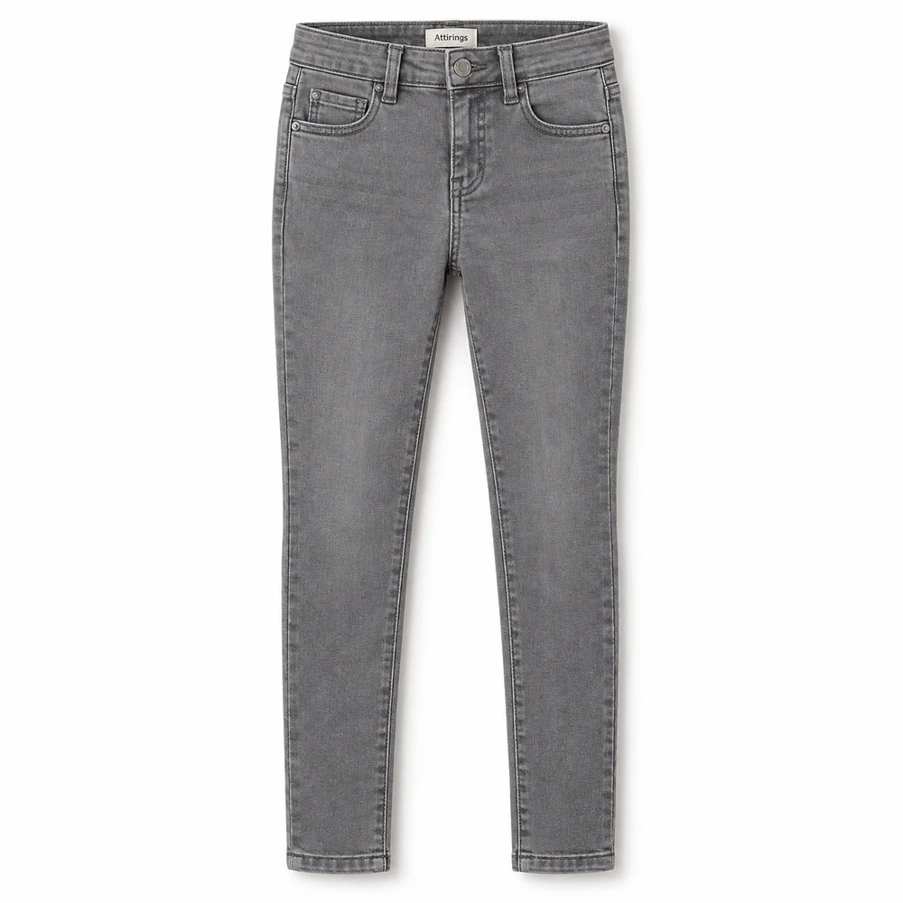 Grey Girls' Skinny Fit High-Rise Jeans - front design visualization