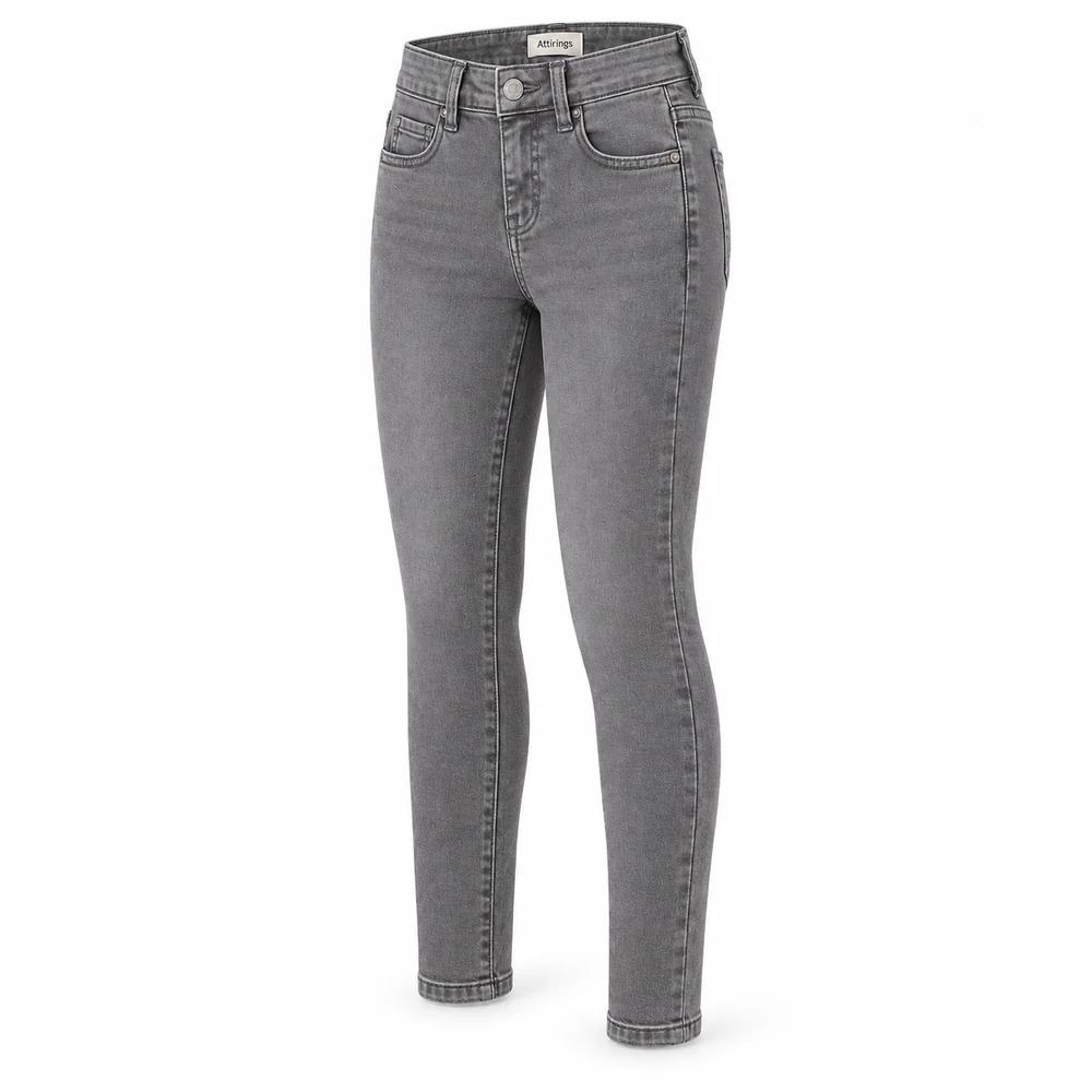 Grey Girls' Skinny Fit High-Rise Jeans - side design visualization
