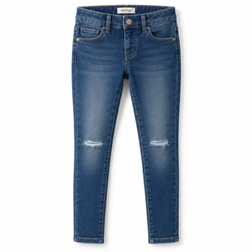 Indigo Blue Girls' Skinny Fit Distressed Jeans - front design visualization