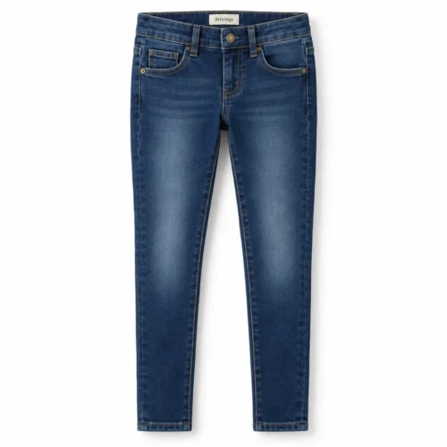 Dark Blue Girls' Slim Fit Light Wash Jeans - front design visualization