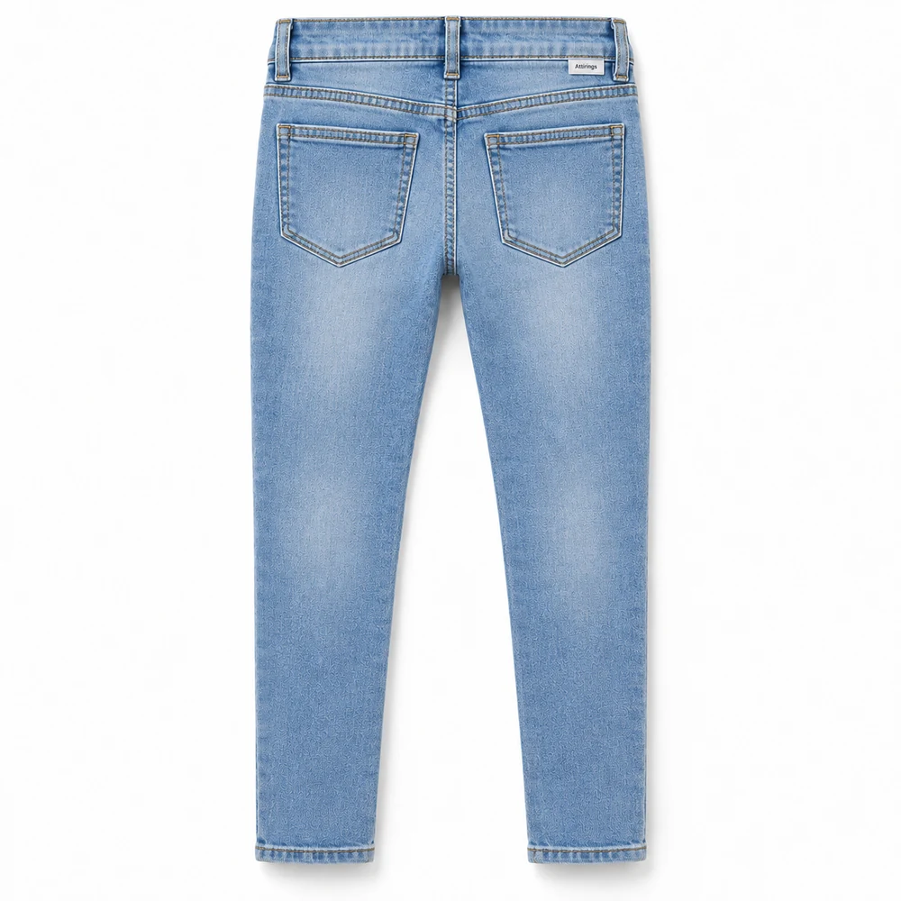 Light Blue Girls' Slim Fit Stone Wash Jeans - back design visualization