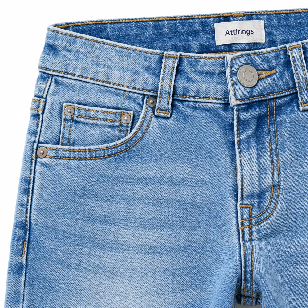 Light Blue Girls' Slim Fit Stone Wash Jeans - detail design visualization