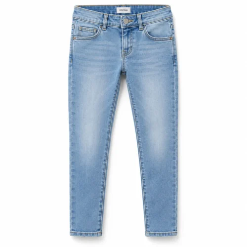 Light Blue Girls' Slim Fit Stone Wash Jeans - front design visualization