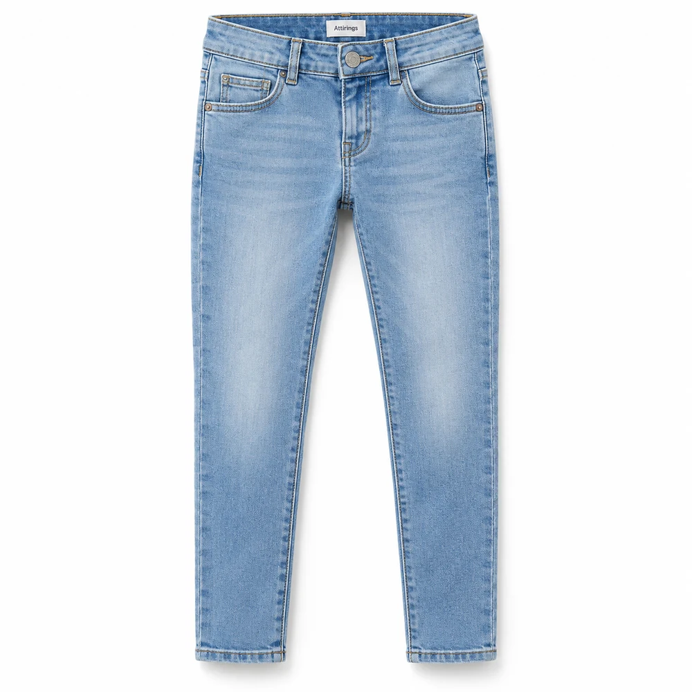 Light Blue Girls' Slim Fit Stone Wash Jeans - front design visualization