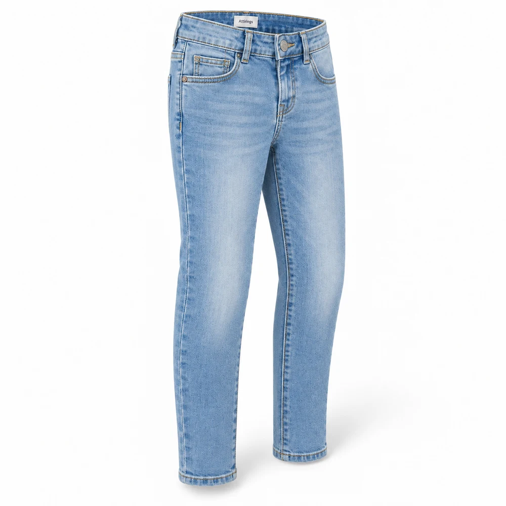 Light Blue Girls' Slim Fit Stone Wash Jeans - side design visualization